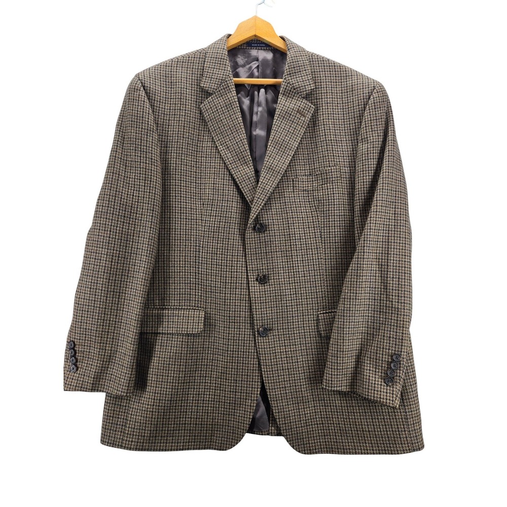 Ralph Lauren Houndstooth Blazer Sport Coat Brown Black Wool Cashmere Jacket 46R